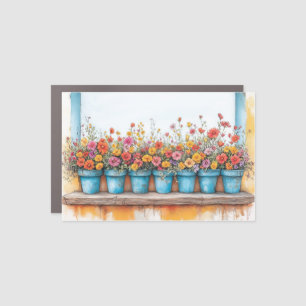 Flowers Pots Illustration Pastel Colour Drawing Car Magnet