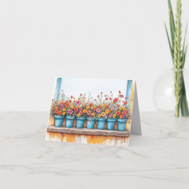 Flowers Pots Illustration Pastel Colour Drawing Card (Front)