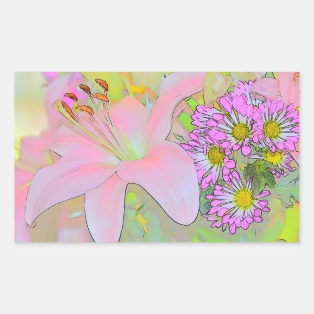 Flowers Pretty Colorful Rectangular Sticker (Front)