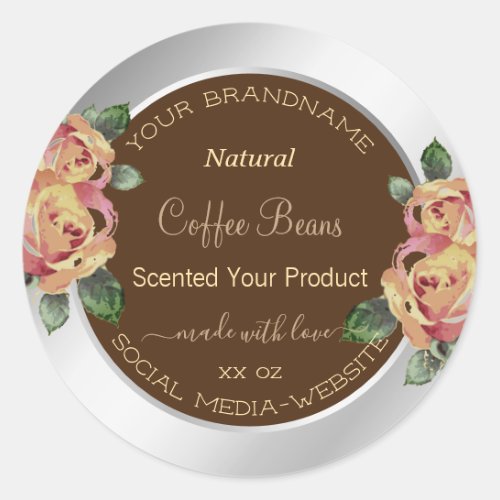 Flowers Product Packaging Labels Brown and Silver
