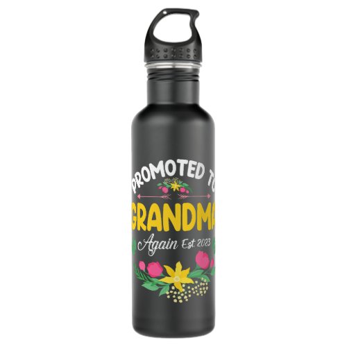 Flowers Promoted To Grandma Again Est 2Nana Son Da Stainless Steel Water Bottle