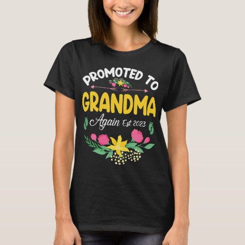 Flowers Promoted To Grandma Again Est 2Nana Son Da T_Shirt