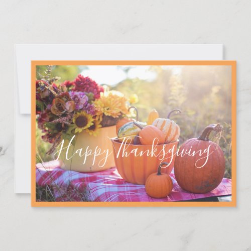 Flowers Pumpkins Thanksgiving Flat Greeting Card