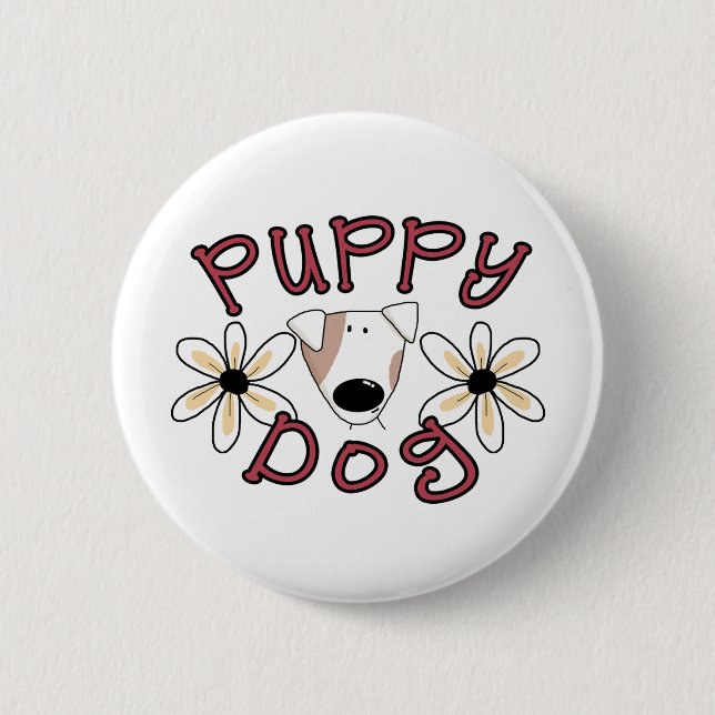 Flowers Puppy Dog Button (Front)