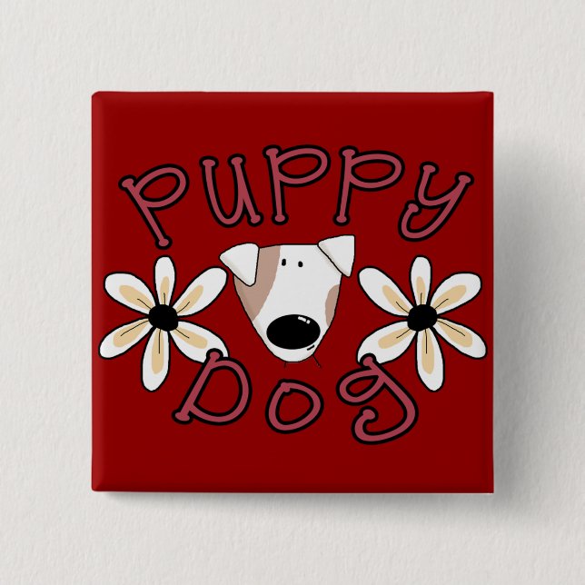 Flowers Puppy Dog T-shirts and Gifts Pinback Button (Front)