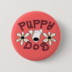 Flowers Puppy Dog T-shirts and Gifts Pinback Button