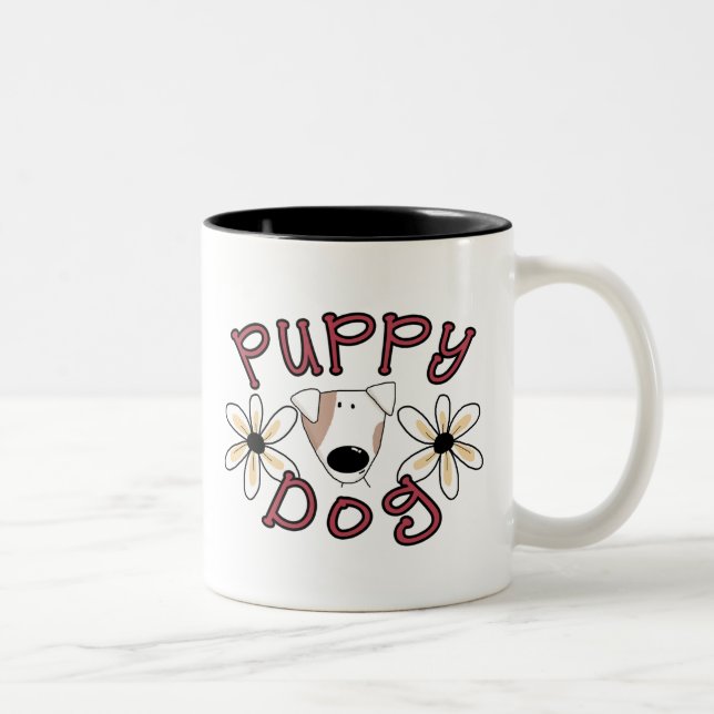 Flowers Puppy Dog Two-Tone Coffee Mug (Right)