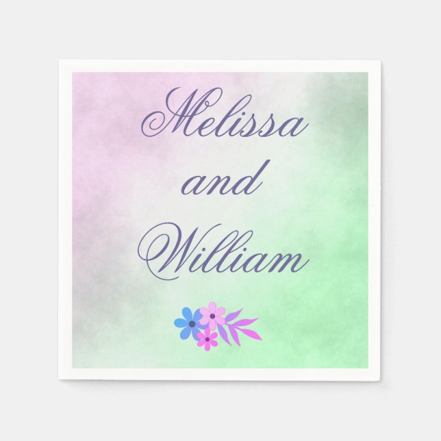 Flowers Purple and Green Wedding Parchment Paper Napkins (Front)