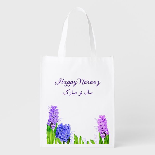 Flowers Purple Blue Pink Hyacinth Happy Norooz Grocery Bag (Front)