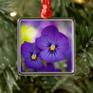 Flowers Purple Pansies Metal Ornament