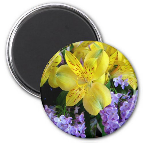 Flowers Purple Yellow Alstroemeria Lilacs Floral Magnet