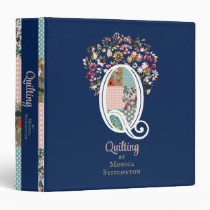 Flowers quilter quilting personalized pattern 3 ring binder