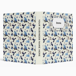 Flowers Rabbit Monkey Blue White Vintage 3 Ring Binder