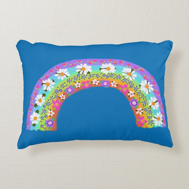 Flowers Rainbow on Sky Blue You Customize Accent Pillow (Front)