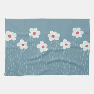 Flowers Raining Springtime Blue Gloomy Fun Kitchen Towel
