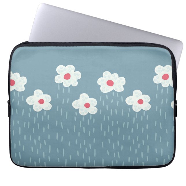 Flowers Raining Springtime Blue Gloomy Fun Laptop Sleeve (Front)