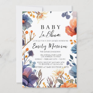 flowers red and blue Baby Shower Invitation