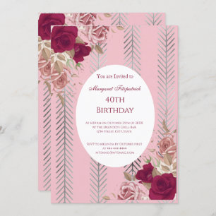 Flowers Red Pink Roses Birthday Party Invitation