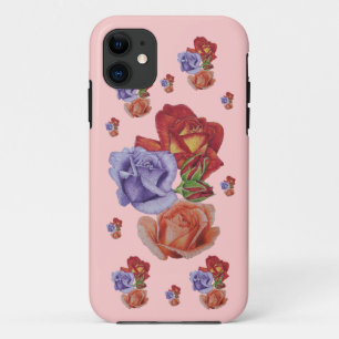 flowers red roses and rose buds floral art iPhone 11 case