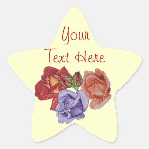 flowers red roses and rose buds floral art star sticker