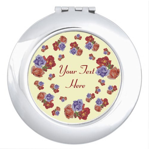 flowers red roses and rose buds floral compact mirror