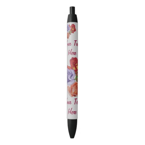 flowers red roses and rose buds floral florists black ink pen