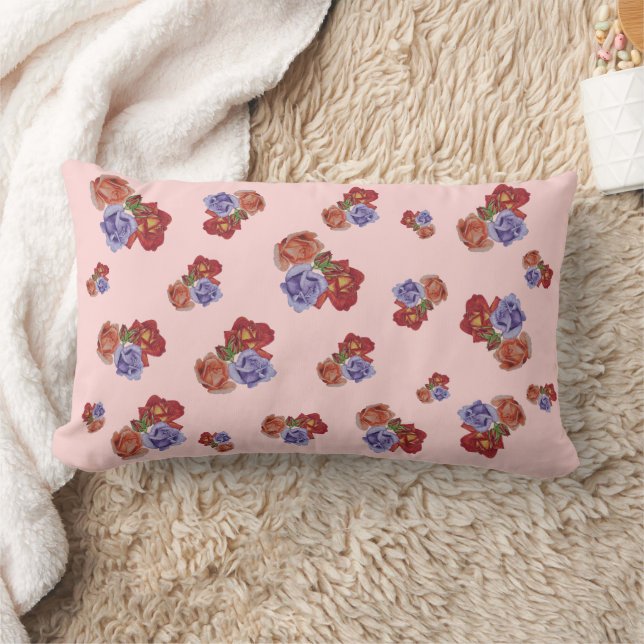 flowers red roses and rose buds floral lumbar pillow (Blanket)