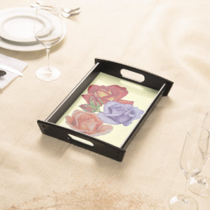 flowers red roses and rose buds floral serving tray