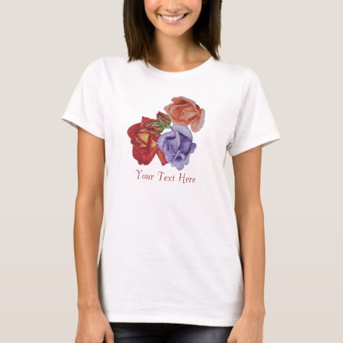 flowers red roses and rose buds floral T_Shirt