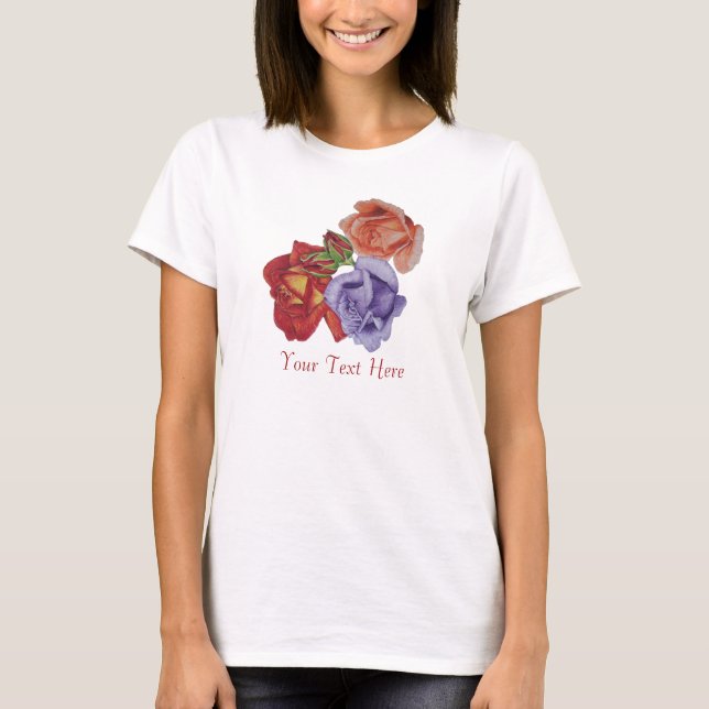 flowers red roses and rose buds floral T-Shirt (Front)
