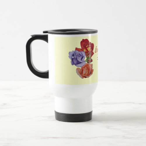 flowers red roses and rose buds floral travel mug