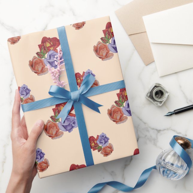 flowers red roses and rose buds floral  wrapping paper (Gifting)