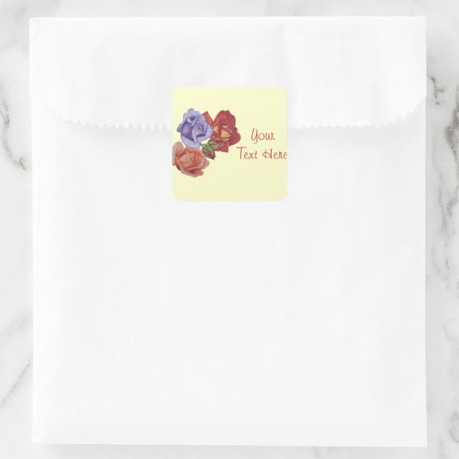 flowers red roses and rose buds florists square sticker (Bag)