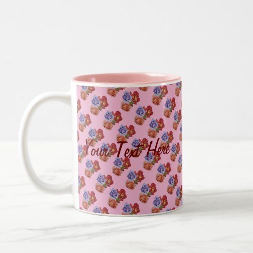 flowers red roses and rose buds pretty floral Two_Tone coffee mug