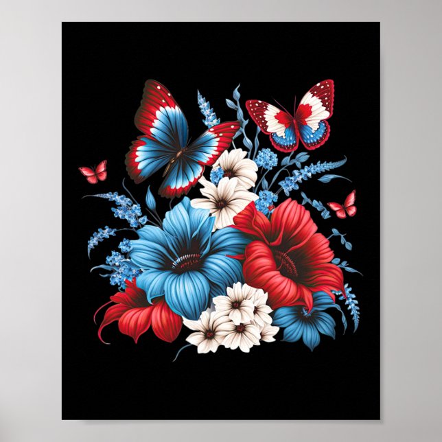 Flowers - Red White And Blue 4th Of July Patriotic Poster (Front)