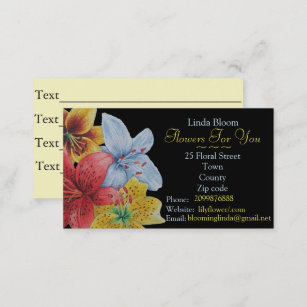 flowers red yellow blue Lilies original florists Business Card