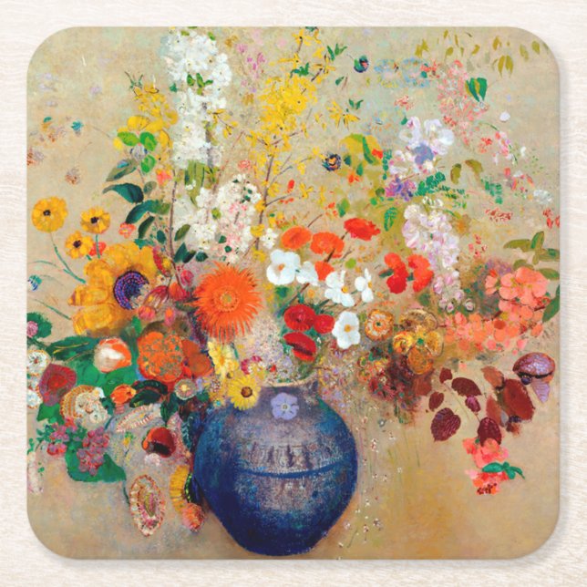 Flowers, Redon Square Paper Coaster (Front)