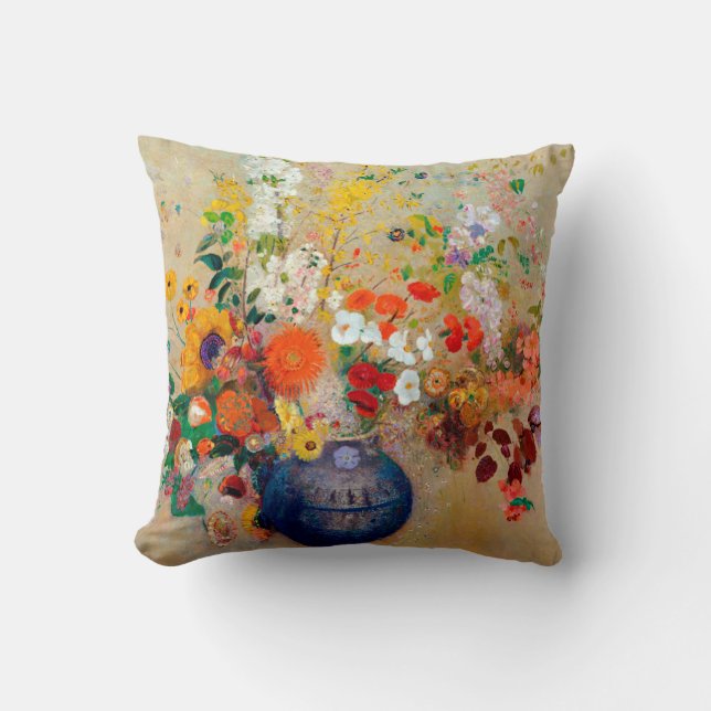 Flowers, Redon Throw Pillow (Front)