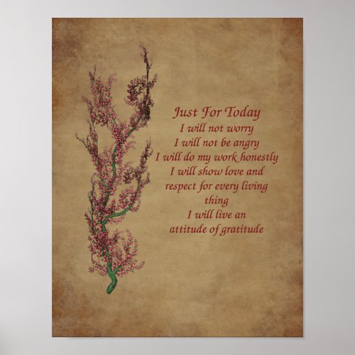 Flowers Reiki Just For Today Inspirational Poster