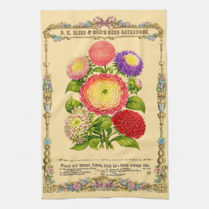 Flowers Retro Victorian Era Botanical Art Kitchen Towel