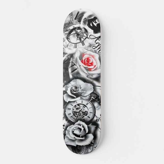 Flowers Rose Clock Birth Father Child Skateboard (Front)