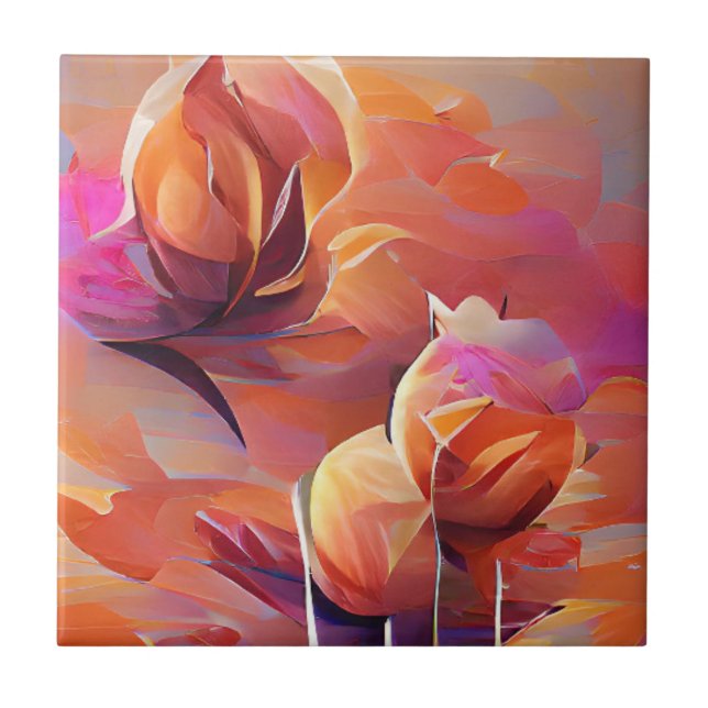 Flowers rose peach and pink digital art  ceramic tile (Front)
