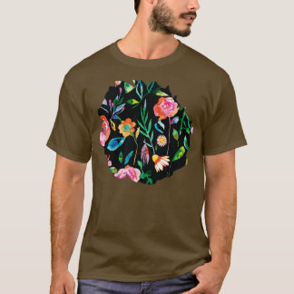 Flowers Roses and Daisies Black T-Shirt