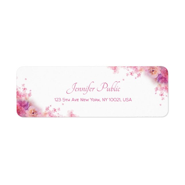 Flowers Roses Modern Hand Script Elegant Return Label (Front)