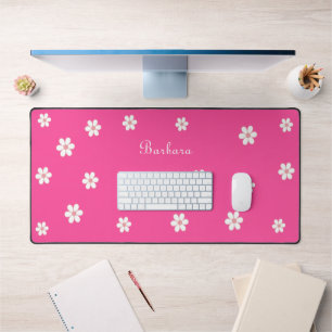 Flowers & Script Calligraphy on Neon Pink Desk Mat