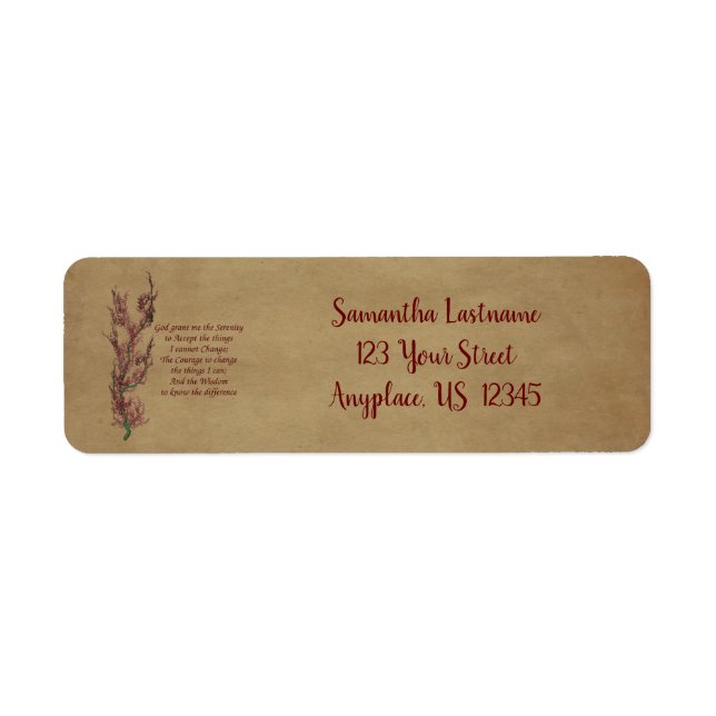 Flowers Serenity Prayer Inspirational Address Label (Front)