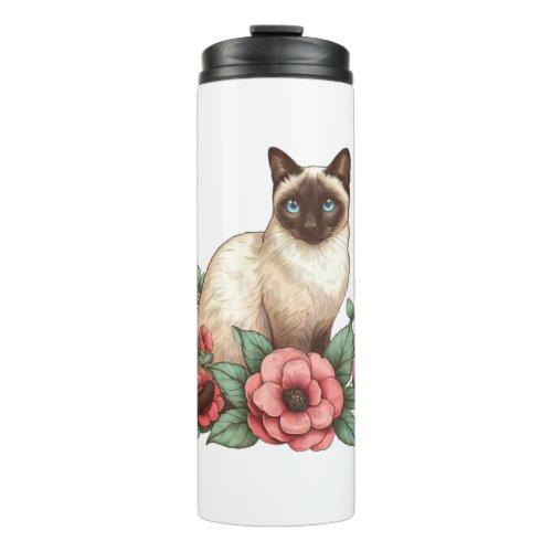 Flowers Siamese cat   Thermal Tumbler