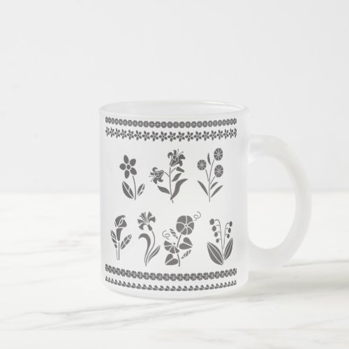 flowers_silhouettes_borders_frames frosted glass coffee mug