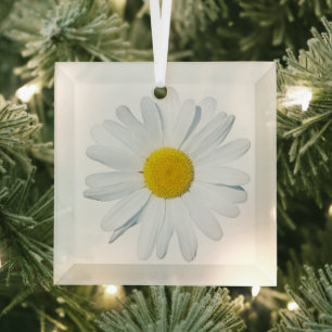 Flowers Single Daisy Glass Ornament