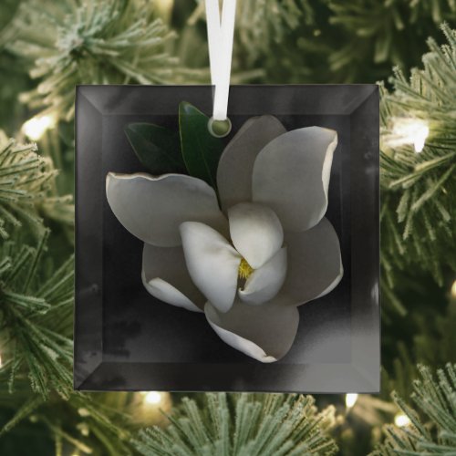 Flowers  Single White Magnolia Blossom Glass Ornament